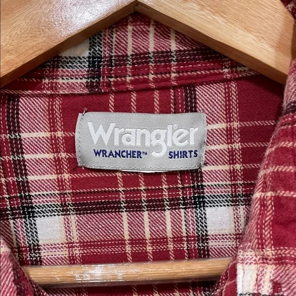 Wrangler Rancher Red Plaid Flannel Button-Down Shirt Pearl Snap Buttons, Size - Picture 2 of 8